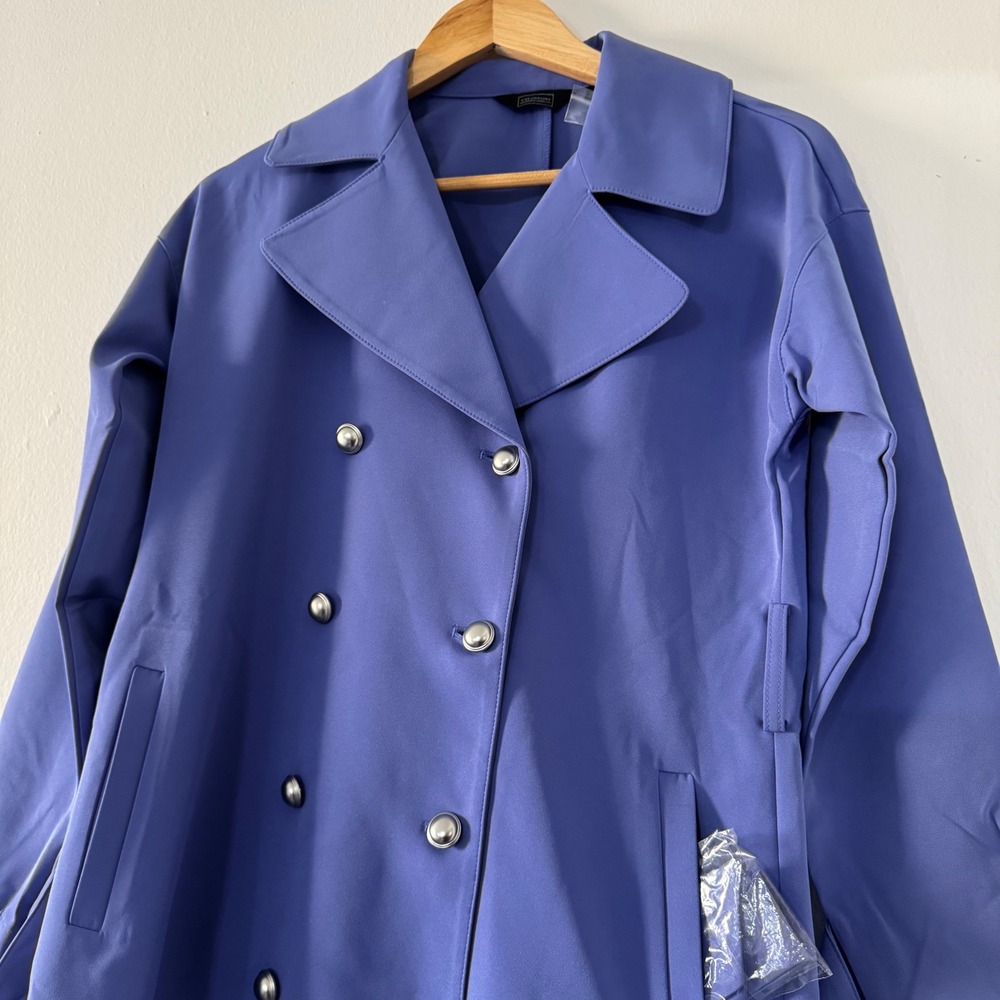 G by Giuliana Black Label Periwinkle Trench Coat Belted XXS Quiet Luxury Peppy - Picture 3 of 11